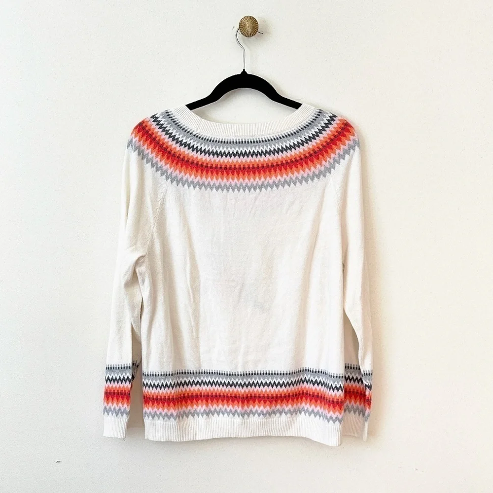 Talbots Deer Fair Isle Novelty Holiday Sweater Cream + Grey size L - Picture 3 of 5